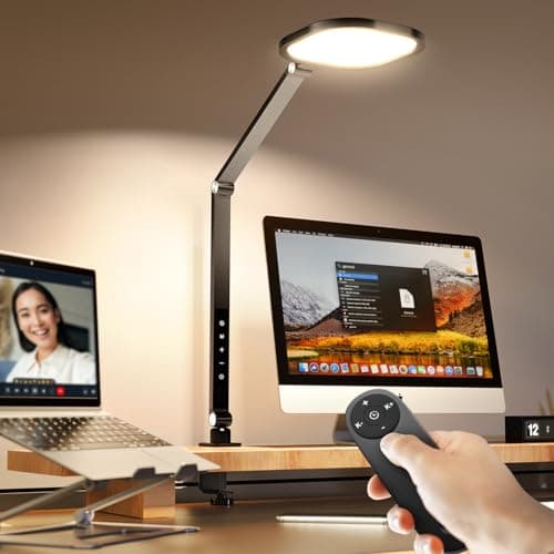 LitONES Desk Lamp with Clamp for Home Office, 2000LM, 15W, CRI >97.8 Zoom Lighting for Video Calls, 3 Colors & 10 Brightness, Remoted Desk Light with Memory & Timer