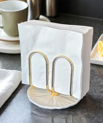 VROOMIUM Napkin Holder for Table, Ceramic Base Effortless Cleaning, 1 lb Weight, Gold Napkin Holders for Paper Napkins, Servilleteros para Mesas 6
