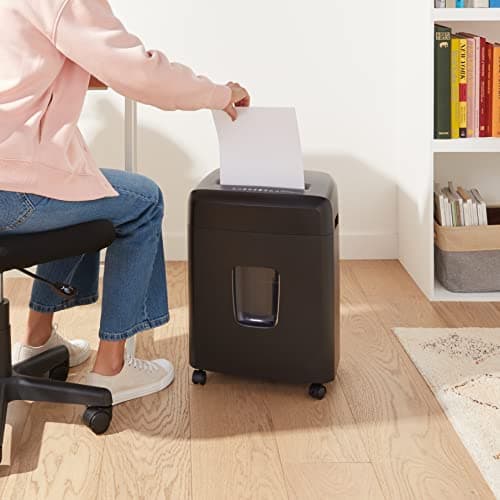Amazon Basics 15-Sheet Cross Cut Paper Shredder for Home and Office, CD/Credit Card Shredder with 6 Gallon Wastebasket, Black 9