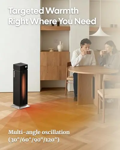 ComDomus Space Heater Large Room, 25” Electric Room Heaters for Indoor Use with 120° Oscillation, 3 Heat Levels, 3 Modes, Multiple Safety Protections, 12H Timer, Black Ceramic Tower Heater for Bedroom 5
