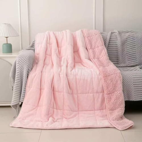 MENHIRY Sherpa 10lb Weighted Blanket for Adult, Both Sides Reversible Velvet Soft Plush Weighted Heavy Blanket for All Season Pink 48in*72in