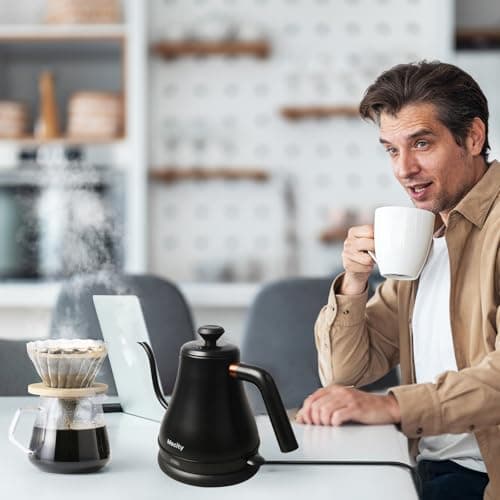 Mecity Electric Kettle Gooseneck Water Kettle Stainless Steel Tea Kettle Water Boiler Fast Heating, Auto Shut Off, 27 fl oz, 1000W, Matte Black 8