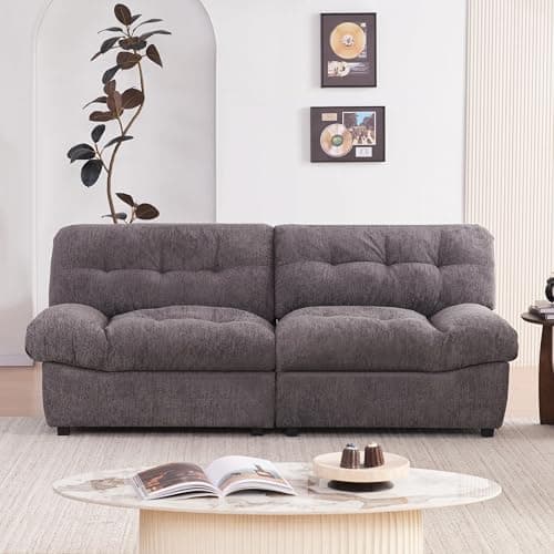 Howjoe 80" Chenille Cloud Deep Seat Overstuffed Couches for Living Room, Cozy Comfy Cloud Sofa with Solid Wood Frame, Modern Loveseat Sofa Couch for Small Spaces, Grey