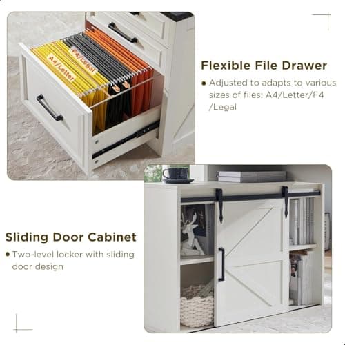 JXQTLINGMU Home Office Desk, Modern Farmhouse Computer Desk with File Cabinet Letter T4 F4 Legal, Study Writing Desk, 67 Inch, Off White 6