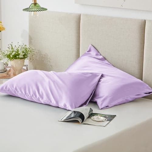 Love's cabin Satin Pillowcase Set of 2 Queen Size 20x30, Cooling Pillow Covers for Hair and Skin, Silky Smooth with Envelope Closure, Similar to Silk, Light Purple 5