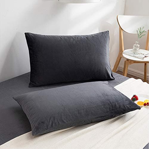 NTBAY 2 Pack Zippered Velvet Queen Pillowcases, Super Soft and Cozy Luxury Fuzzy Flannel Pillow Cases with Zipper, 20x30 Inches, Charcoal Grey 6