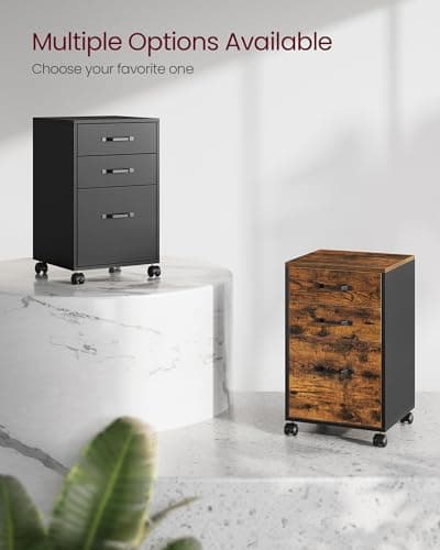 VASAGLE File Cabinet, 3 Drawers Filing Cabinet for Home Office, with Wheels, for A4, Letter Sized Documents, Hanging File Folders, Rustic Brown and Ink Black UOFC065B01 6