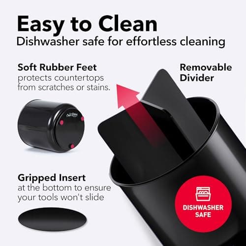 Cooler Kitchen Jumbo Extra Large Sturdy Rotating Black Utensil Holder Caddy with No-Tip Weighted Base, and Gripped Insert - Rust Proof and Dishwasher Safe Kitchen Utensils Holder 5