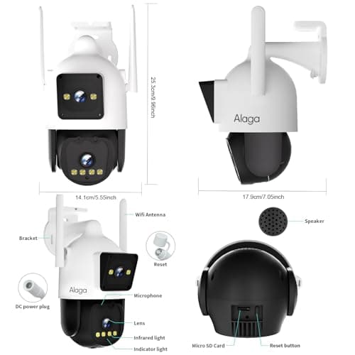 Alaga Outdoor Security Camera,Black Light Full Color Night Vision,F1.0 Dual Lens,AI Motion Detection,5G and 2.4G WiFi,Weatherproof,Two Way Audio,360° Detailed Coverage,Cloud and Local Storage 9
