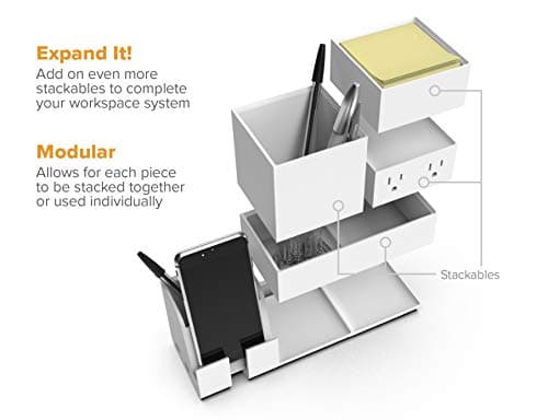 Bostitch Office Konnect Desk Organizer and Charging Station, 2 USB Ports & 2 Plugs, Charges Phones & Tablets, Accessory Tray, 4-Piece Design, White 6