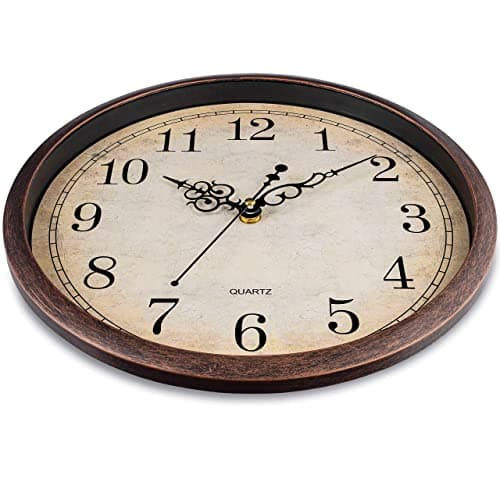 Bernhard Products Vintage Brown Wall Clock Silent Non Ticking 12 Inch Quality Quartz Battery Operated Round Decorative Easy to Read for Home Kitchen Living/Dining Room Bedroom Office Classroom School 5