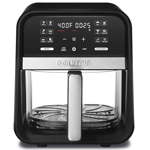 Gourmias 7-Quart Digital Air Fryer With Glass Basket, 12 One-Touch Presets, Oil-Free Crisp Technology, Touchscreen, Easy Clean, Large Family Capacity, Black