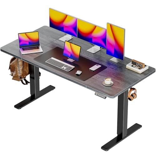 Huuger 55 x 28 Large Electric Standing Desk, Height Adjustable Desk, 27.6" Deep Desktop, Stand up Gaming Computer Office Desk with 2 Hooks, 3 Preset Heights, for Home Office, Grey