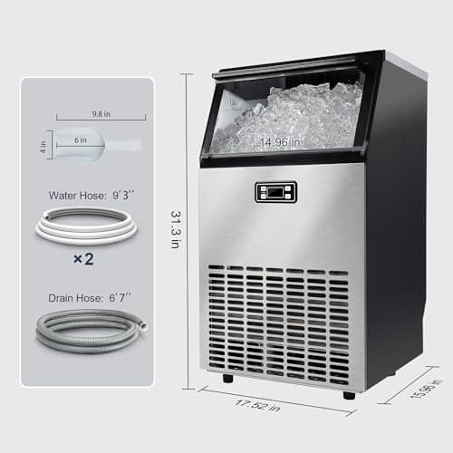 ICEVIVAL Commercial Ice Maker Machine, 100lbs/Daily Ice Production Under Counter Ice Maker, Self-Cleaning, Timer Stainless Ice Machine with 33lbs Ice Storage, Ideal for School, Home, Bar, RV 9