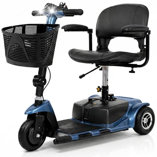 Vive 3 Wheel Mobility Scooter - Electric Powered Mobile Wheelchair Device for Adults - Folding, Collapsible and Compact for Travel - Long Range Power Extended Battery with Charger and Basket Included