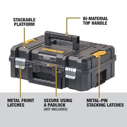 DEWALT TSTAK II Tool Box, Flat Top Tool Storage Case, Organizer Box Holds Up To 66 lbs, Flexible Platforms for Stacking, 13 Inch (DWST17807) 9