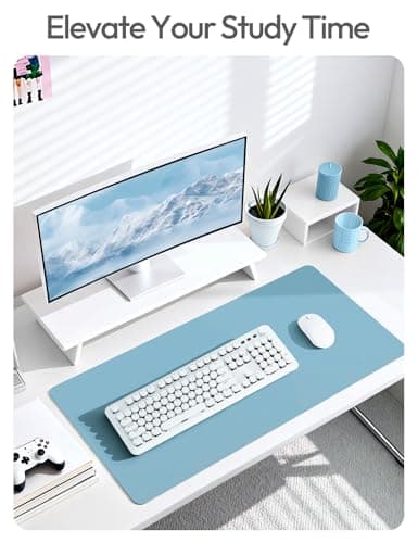 YSAGi Leather Desk Protector, Office Mat, Large Mouse Mat, Non-Slip PU Leather Blotter, Laptop Desk Pad, Waterproof Writing Pad for Office and Home (Sea Blue, 23.6" x 13.8") 6