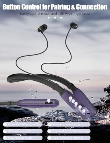 TERUBIN Neckband Bluetooth Headphones, 120H Long Playtime Wireless Stereo Neckband Earbuds with Microphone, Waterproof Around The Neck Headphones in Ear Headset for Sports/Workout/Office (Purple) 7