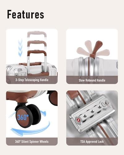 FIGESTIN Carry on Luggage Airline Approved, Aluminum Frame Hard Shell Suitcases with Wheels,100% PC Lightweight, No Zipper Suitcase TSA Approved, 20" Carry-On (Beige) 7