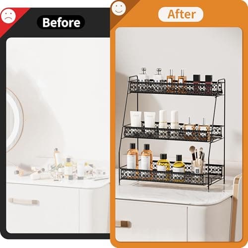 SILUB Vintage 3 Tier Spice Rack Organizer for Kitchen Counter, Bathroom Counter Organizer, 3 Tier Bathroom Counter Organizer for Spices Makeup Perfumes, Retro Countertop Organizer 8