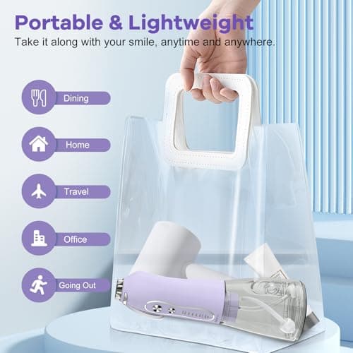 Water Dental Flosser Teeth Pick, H2ofloss Cordless Portable Oral Irrigator 300ML Rechargeable Travel Irrigation Cleaner IPX7 Waterproof WaterFlosser for Home Travel Lavender 7