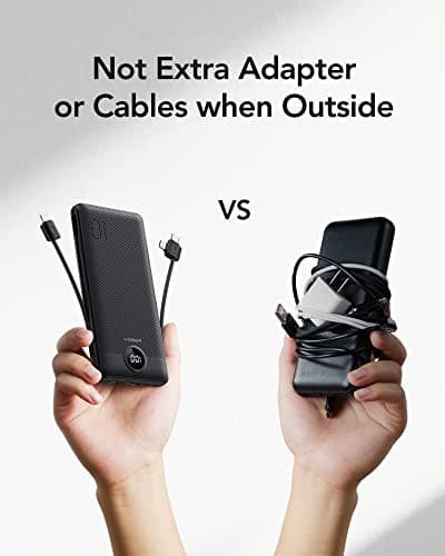 VEGER Portable Charger with Built-in AC Plug and Cables, All in One 10000mAh Ultra Slim Power Bank Travel Essentials, Fast Charging Battery Pack Compatible with iPhone, Samsung, Android (Black) 7