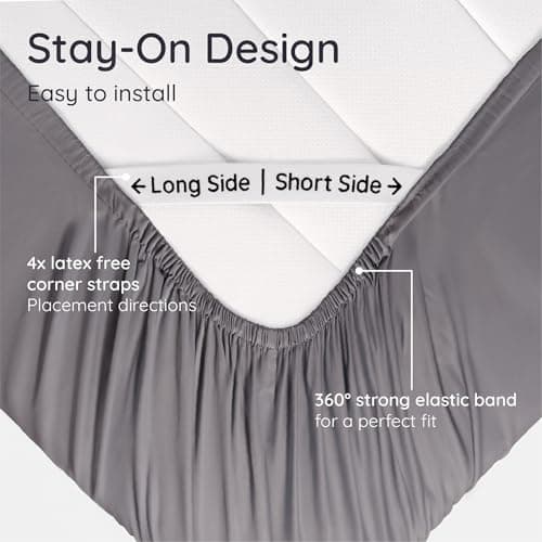 Bambaw 100% Viscose Derived from Bamboo Fitted Sheet Only, Soft Fitted Sheet Queen Size, Cooling Fitted Sheet with Straps, Deep Pocket Bottom Queen Fitted Sheet Only Fits Up to 16’’ (Dark Gray) 5