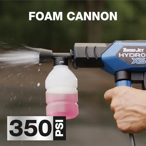 Ontel Turbo Jet HydroX5 Pro Portable Cordless Pressure Washer (21V 3000mAh Battery), 6-in-1 Nozzle, Dual Water Source, 16ft Detachable Hose 5