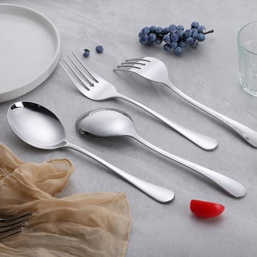 E-far Large Serving Utensils Set of 4, 9.8 Inch Stainless Steel Serving Spoons & Serving Forks, Big Hostess Set for Buffet Party Catering Wedding Kitchen Restaurant, Dishwasher Safe 7