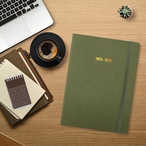 Ensight 2025-2026 HARDCOVER Leather Planner Weekly & Monthly - 8.5x11 Inches - Academic Planner Business Personal or Student - Pen Holder, Thick Paper, July 2025 - June 2026 (Olive Green) 8