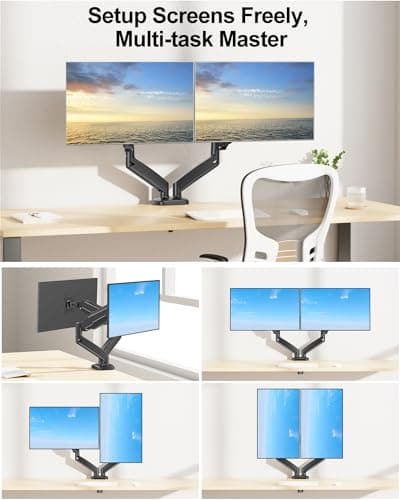 MOUNT PRO Dual Monitor Mount Fits 13 to 32 Inch Screen, Height Adjustable Monitor Stand for 2 Monitors, Full Motion Display Arm Holds up to 17. 6lbs Each, Computer Desk VESA Mount, Black 6