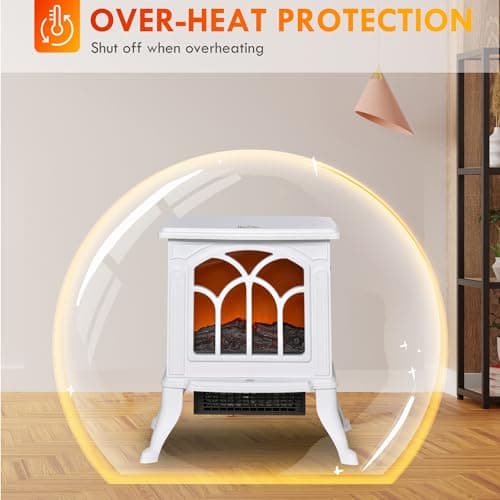HOMCOM 17" Freestanding Electric Fireplace Stove, Fire Place Heater with Realistic Logs and Flame Effect and Overheat Protection, 750W/1500W, White 5