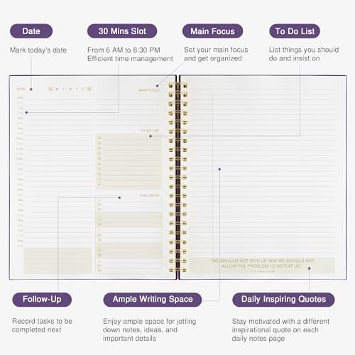 AuroPlanner Undated Daily Planner To Do List Hourly Schedule 2026 2025 2024 Calendar & Holiday Habit Tracker 200 Pages Letter Size 8.5" x 11" Sheets Hardcover Spiral Bound Notebook (Indigo) 5