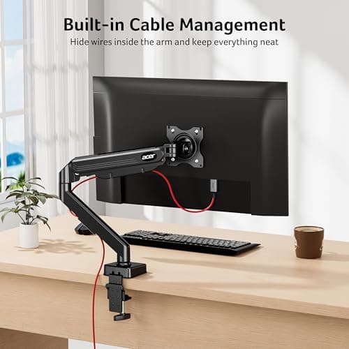 Acer Single Monitor Mount, Fully Adjustable Monitor Arm Fits 17 to 34 Inch Screens, Gas Spring VESA Mount with C-Clamp & Grommet Base, Computer Desk Arm with Tilt Swivel Rotate Supports 4.4-19.8 lbs 9