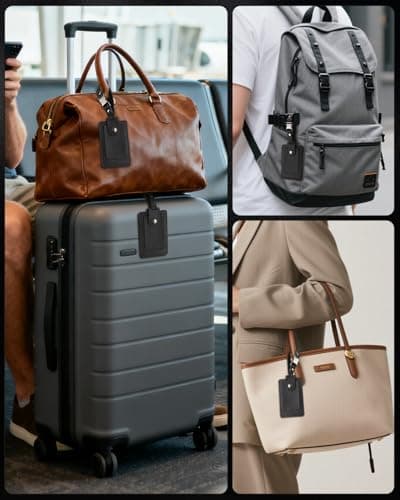 Premium Genuine Leather Luggage Tags for Suitcases - Quick Release, Privacy Protection, Elegant and Durable, Travel Essential Luggage Tag - 2 Pack Black 6