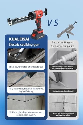 Cordless Caulking Gun,Caulking Tool Gun,Caulk Gun Awith 2 PCS Rechargeable Battery & Charger,Electric Caulking Gun with LED Light 6