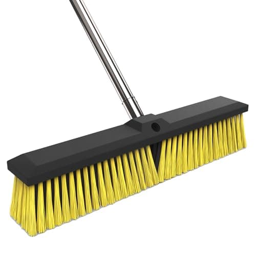 18 Inches Push Broom Outdoor with 65" Adjustable Handle, Heavy Duty Outdoor Broom with Stiff Bristles, for Cleaning Yard, Garage, Shop, Driveway, Wood, Stone, Deck, Concrete, and Tile Floor.