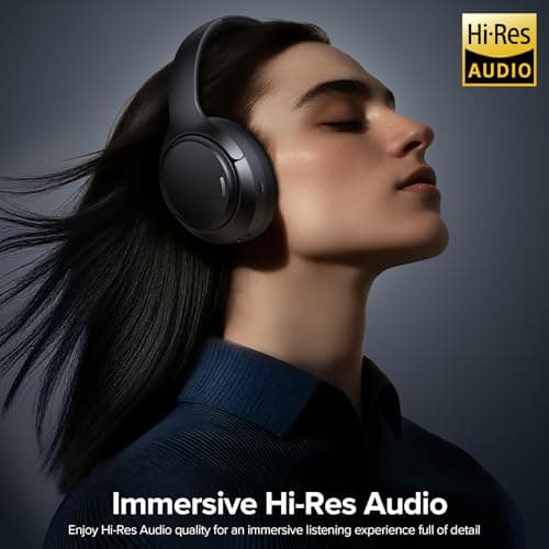 Hybrid Active Noise Cancelling Headphones Wireless, 120Hrs Playtime, 6 ENC Clear Mic, Over Ear Bluetooth Headphones with Hi-Res Audio Comfort Earcup Foldable ANC Headphone for Travel Game Home Office 7