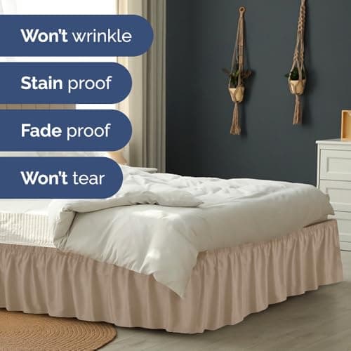 Wrap Around Dust Ruffle Bed Skirt - Cream - for King Size Beds with 15 Inch Drop - Easy Fit Elastic Strap - Adjustable Pleated Bedskirt w/Brushed Fabric - Wrinkle Free - for Women, Men, Kids & Teens 5