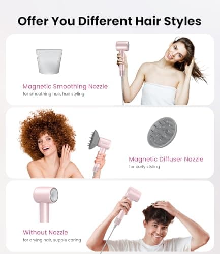 Hair Dryer,150000 RPM Ionic Blow Dryer with 500M Negative Ions, Lightweight Travel Hair Dryer with Magnetic Diffuser & Nozzle for Fast Drying, Low Noise Brushless Motor for Salon & Home Use,Pink 7