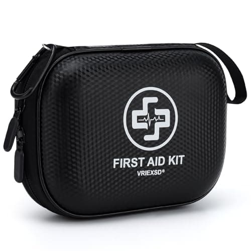 Mini First Aid Kit - 150 Piece Small Waterproof Hard Shell Medical Kit for Home, Car, Travel, Camping, Truck, Hiking, Sports, Office, Vehicle & Outdoor Emergencies (Black)