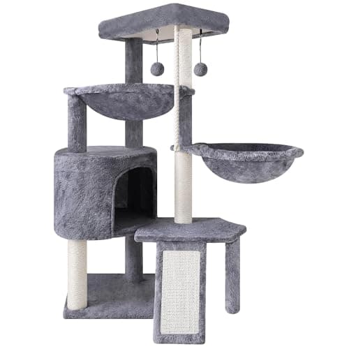 Xin Three Layer Cat Tree with Cat Condo and Two Hammocks,Grey