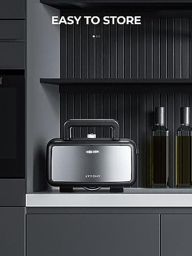 AMEGAT 3 in 1 Sandwich Maker, Waffle Maker with Removables Plates, Panini Press Waffle Iron Set with 5-gear Temperature Control, Non-stick Coating Cool Touch Handle Anti-skid Feet for Breakfast, 1200W 9