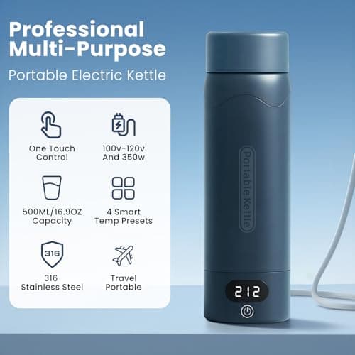 Travel Electric Kettle Portable Mini Kettle,316 Stainless Steel 16.91Oz,Small Hot Water Boiler with 4 Temperature Settings,Fast Boiling Water with Auto Shut-Off and Boil Dry Protection(Blue Spruce) 3