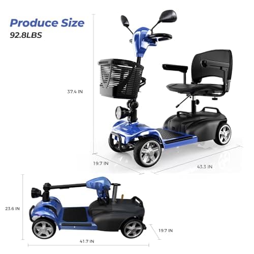 iScooter Mobility Scooter, Electric Wheelchair Device, 4 Wheel Mobility Scooter for Adults, with LED Headlight, Basket, Cup Holder, Detachable, Lightweight and Convenient, Blue 6