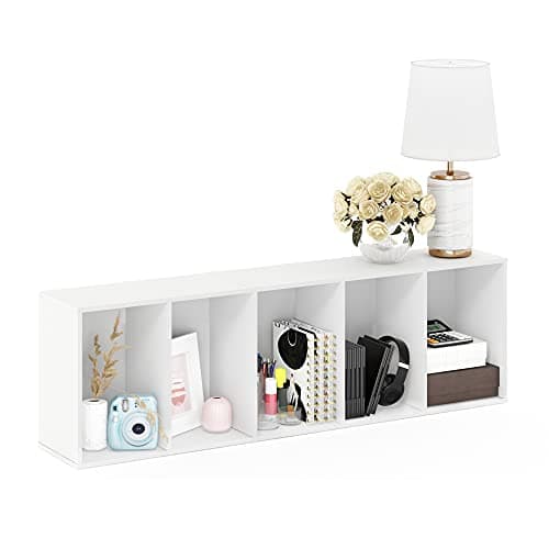 Furinno LUDER Book Shelf, 5-Cube Bookshelf, Bookcase with Open Shelf, 9.4 x 15.8 x 52, for Living Room, Bedroom, Home Office, White 6