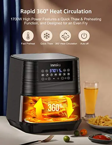 Innsky Air Fryer XL 5.8 QT, 【2022 Upgraded】 11 in 1 Oilless Air Fryers Oven, Easy One Touch Screen with Preheat & Delay Start, ETL Listed, Airfryer 1700W for Air Fry, Roast, Bake, Grill, Recipe Book 6
