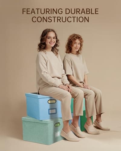 Oterri File Organizer, File Box, File Cabinet for Letter File Folder Storage, Portable Storage Bins with Lids for Office/Decor/Home,Document Organizer, 1 Pack,Green-Box Only 8