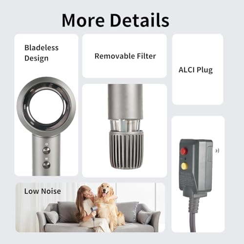 Grente High Speed Hair Dryer - 110,000 RPM Brushless Motor 1500W, 3 Speeds & 4 Heat Settings with Concentrator Nozzle, Thermostatic Hair Protection, Lightweight Quiet, Unisex Grey 9