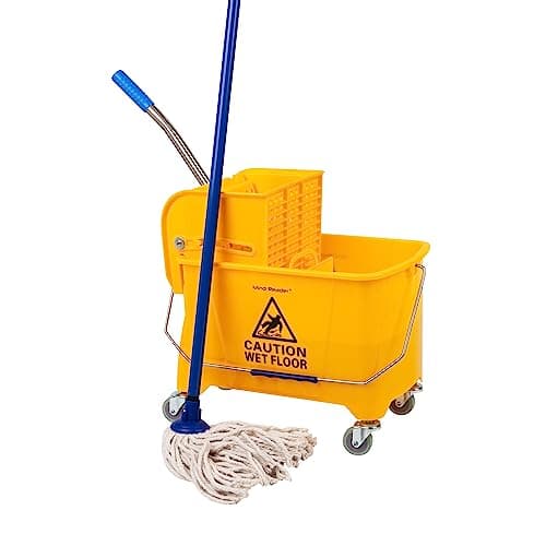 Mind Reader Mop Bucket with Wringer (Mop Not Included), 5.5 Gallon Cleaning Bucket with Wheels and Handle, Upward Press Wringer, Small Mop Compatible, Yellow